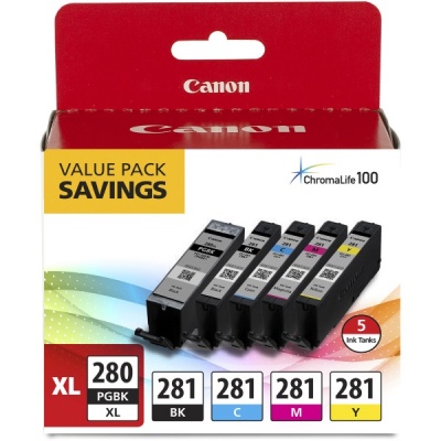 Canon (PGI-280XL/CLI-281) High Yield Black/C/M/Y Color Ink Tanks Combo 5/Pack (2021C007)