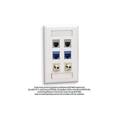Black Box Keystone Wallplate - Single-gang, 6-port, White, Gsa, Taa (WPT482)