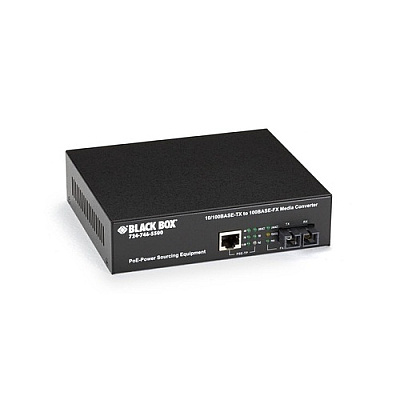 Black Box Fast Ethernet Poe Media Converter - 10/100-mbps Copper To 100-mbps Singlemode Fiber, 1300nm, 20km, Sc, Gsa, Taa (LPM602A)