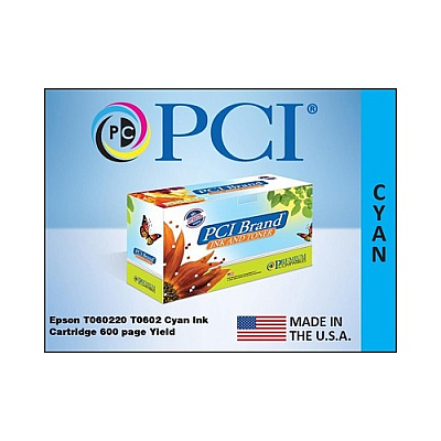 PCI Brand Eco-friendly Reman Epson 60 T060220 Cyan Ink Cartridge For Epson Stylus C68, C88, Cx3800, Cx3810, Cx4200, Cx4800, Cx5800, Cx7800, T0601 Cyn (T060220RPC)