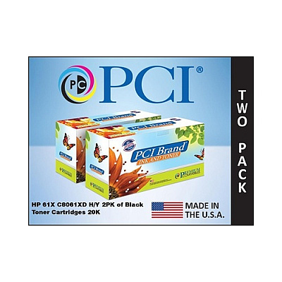 PCI Brand Eco-friendly Reman Hp 61x 2-pack Xl Black Toner Cartridges 20k For Hp Laserjet 4100, 4100 Mfp, 4100dtn, 4100n, 4100tn, 4101, 4101 Mfp (C8061D)