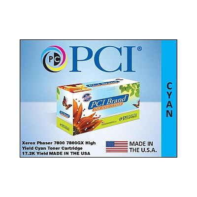 PCI Brand Compatible Xerox 106r01563 Cyan Toner Cartridge 17200 Page Yield For Xerox 7800/7800dn/7800dx/7800gx Made In Usa (106R01563PCI)