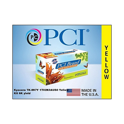 PCI Brand Kyocera Tk-897y 1t02k0aus0 Yellow Toner Cartridge 6k Yld For Kyocera-mita Fs-c8520, Fs-c8520mfp, Fs-c8525, Fs-c8525mfp, Taskalfa 205c, 255c (TK897YPCI)