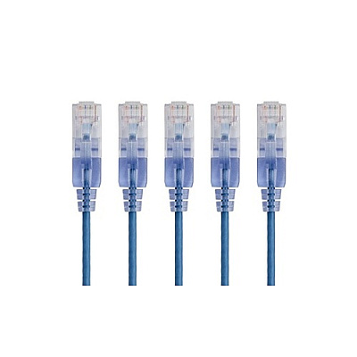 Monoprice Slimrun Cat6a Ethernet Patch Cable - Snagless Rj45_ Utp_ Pure Bare Copper Wire_ 10g_ 30awg_ 2ft_ Blue_ 5-pack (29425)
