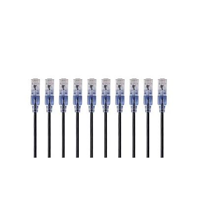 Monoprice Slimrun Cat6a Ethernet Patch Cable - Snagless Rj45_ Utp_ Pure Bare Copper Wire_ 10g_ 30awg_ 2ft_ Black_ 10-pack (29437)