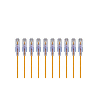 Monoprice Slimrun Cat6a Ethernet Patch Cable - Snagless Rj45_ Utp_ Pure Bare Copper Wire_ 10g_ 30awg_ 2ft_ Yellow_ 10-pack (29443)