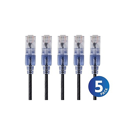 Monoprice Slimrun Cat6a Ethernet Patch Cable - Snagless Rj45_ Stranded_ 550mhz_ Utp_ Pure Bare Copper Wire_ 10g_ 30awg_ 20ft_ Black_ 5-pack (33189)