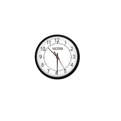 Valcom 12 Round Clock, Black, Surface Mount, 110v (VA11012B)