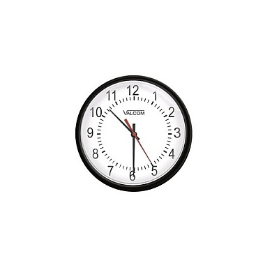 Valcom 16 Round Clock, Black, Surface Mount, 110v (VA11016B)