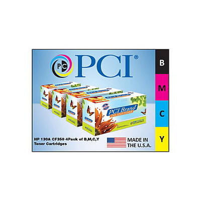 PCI Brand Remanufactured Hp 130a Cf350 Bmcy 4-pack Toner Ctg Bundle For Hp Color Laserjet Pro M176, M177, Mfp M176, Mfp M177 Series Made In Usa (CF350BMCYPCI)