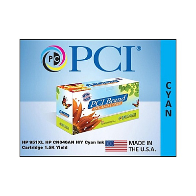 PCI Brand Remanufactured Hp 951xl Cn046an Cyan Inkjet Cartridge 1500 Page Yield For Hp 251/251dw/276/276dw/8100/8600/8630 Made In Usa (CN046ANPCI)