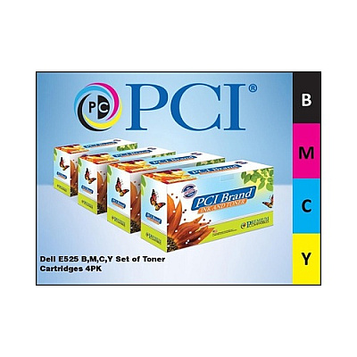 PCI Brand Compatible Dell E525w Bcmy 4-pack Bundle Of Black Cyan Magenta And Yellow Toner Cartridges For Dell E525 Dell E525w (E525WBMCYPCI)