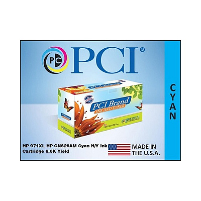 PCI Brand Eco-friendly Reman Hp 971xl Cn626am Xl Cyan Ink Cartridge 6600 Page Yield For Hp Officejet Pro X451, X476, X551, X576, Hp Cn626 Printers (HP971XLCYPCI)