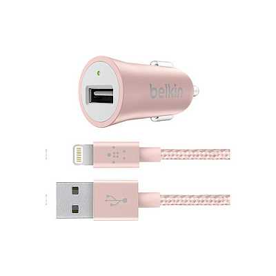 Belkin Metallic Car Charger,5v,2.4a,w/4 Ltg Cb (F8J186BT04C00)
