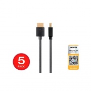 Monoprice 4k Slim Certified Premium High Speed Hdmi Cable 6ft - 18gbps Black - 5 Pack (34206)