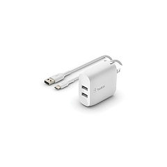 Belkin Dual Usba Wlcharger 1m Pvc A-c,24w,wt (WCE001DQ1MWH)