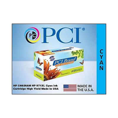 PCI Brand Remanufactured Hp 971xl Cn626am Cyan Inkjet Cartridge 6600 Page Yield For Hp X451/x476/x551/x576 Series Printers Made In Usa (CN626AMPCI)