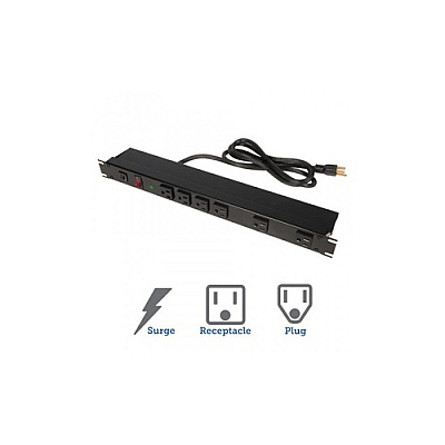 Rack Solutions 15a Power Strip, Rear Outlets W/ Surge (PS19R66SL)