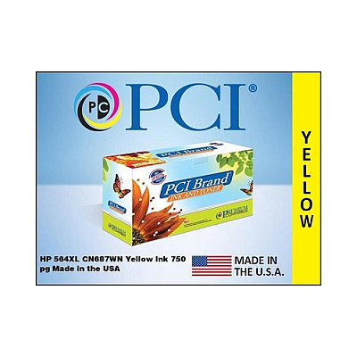 PCI Brand Eco-friendly Reman Hp 564xl Cn687wn #140 Xl Yellow Ink Cartridge 750 Pg Yld For Hp Photosmart 7510, 7515, 7520, B8550, C310 Replaces Cb325wn (CN687WNPCI)