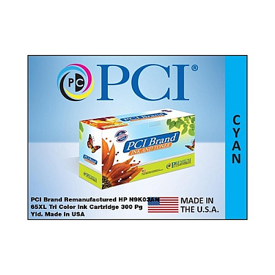 PCI Brand Eco-friendly Reman Hp 65xl N9k03an Xl Color Ink Cartridge 300 Pgs For Hp Deskjet 2652, 2655, 3720, 3722, 3730, 3752, 3755, 3758, Hp Amp 100 (N9K03ANPCI)