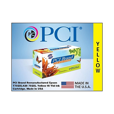 PCI Brand Eco-friendly Reman Epson 702xl T702xl420-s High Yield Yellow Ink Cartridge For Epson Workforce Pro Wf-3720, Wf-3730, Wf-3733, T702xl Ylw (T702XL420PCI)