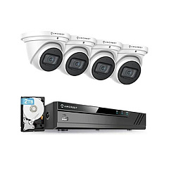 Amcrest Industries Amcrest 4k Security Camera System W/ 4k 8ch Poe Nvr, (4) X 4k Ip67 Weatherproof Metal Turret Dome Poe Ip Cameras, Pre-installed 2tb Hdd, (white) (NV4108EIP8MT2599EW42TB)