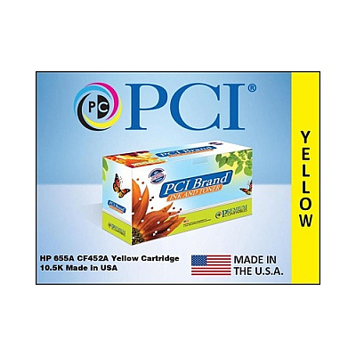 PCI Brand Eco-friendly Reman Hp 655a Cf452a Yellow Toner Cartridge 10500 Yld For Hp Color Laserjet Enterprise Flow M681, M682, M652, M653, M681, M682 (CF452APCI)