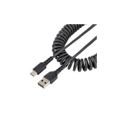 Startech.Com 3ft (1m) Usb A To C Charging Cable, Coiled Heavy Duty Fast Charge & Sync, High Quality Usb 2.0 A To Usb Type-c Cable, Rugged Aramid Fiber, Black (R2ACC-1M-USB-CABLE)