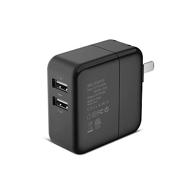 Cellairis Wall Adapter - Dual Usb-a 4.8a (2.4a + 2.4a) Black (040150093)