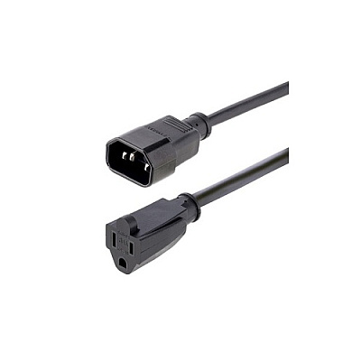 StarTech 3ft (1m) Power Extension Cord, Iec 60320 C14 To Nema 5-15r Black Extension Cord, 10a 125v, 18awg, Outlet Extension Power Cable, C14 To Nema 5-15r (1415R3FPOWERCORD)