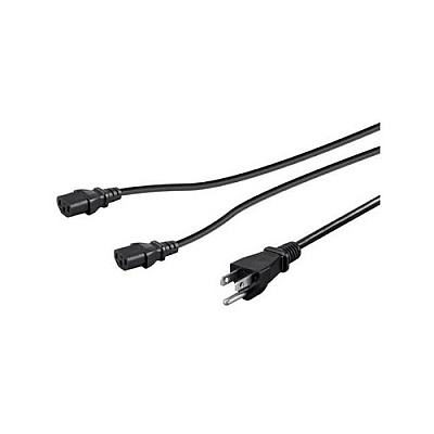 Monoprice Power Cord Splitter - Nema 5-15p To 2x Iec 60320 C13_ 16awg_ 13a/1625w_ Sjt_ Black_ 10ft (41093)