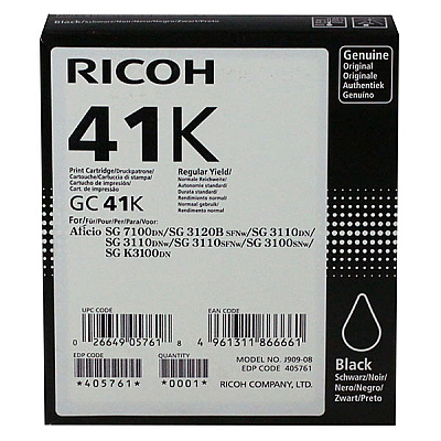 Ricoh Black Ink Cartridge (2,500 Yield) (Type GC41K) (405761)