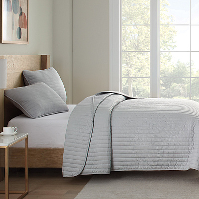 Host & Home Brushed Microfiber Quilt Set Twin Light Gray, 1 Set (P-MFQT-TWSET-LG)