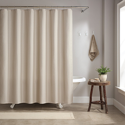 H&h Poly Shower Curtain Set 72x72 Raindrop Almond Milk, 1 Set (P-SCSET-7272-BG)
