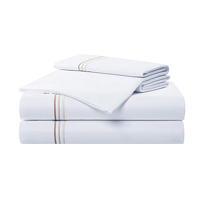 Aston & Arden Sateen Sheet Set Queen Beige Stripe, 4 Piece Set (P-SS-T600-QN-BG)