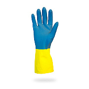 Hospeco Flock Lined Neoprene 22 Mil Gloves Blue/yellow Lrg, 12 Pairs (GRLY-LG-1SF)