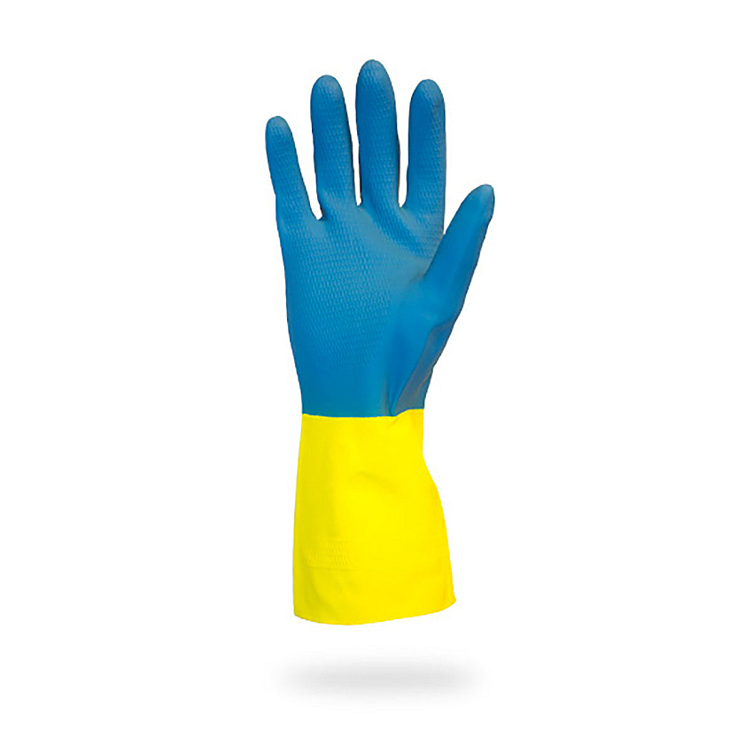 Hospeco Flock Lined Neoprene 22 Mil Gloves Blue/yellow Lrg, 12 Pairs (GRLY-LG-1SF)