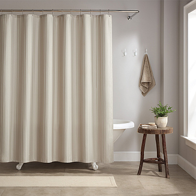 H&h Poly Shower Curtain Set 72x72 Damask Almond Milk, Case Of 12 (SCSETD-7272-BG)