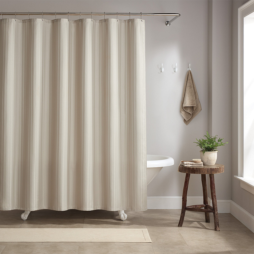 H&h Poly Shower Curtain Set 72x72 Damask Almond Milk, Case Of 12 (SCSETD-7272-BG)