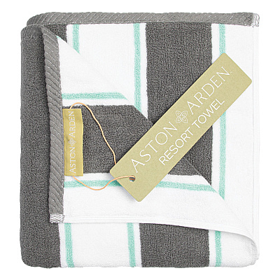 Aston & Arden Pinstripe Beach Towel 35x70 Grey/green, Case Of 8 (BT-PINSTR-25GYY-CS)