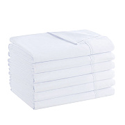 Host & Home Microfiber Flat Sheets - Queen - White W/ Blue Hem, Case Of 24 (MFS-90110)