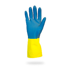 Hospeco Flock Lined Neoprene 22 Mil Gloves Blue/yellow Med, 12 Pairs (GRLY-MD-1SF)